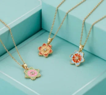 Elegant Floral Gold Pendant Necklaces with Colorful Enamel Design Combo set