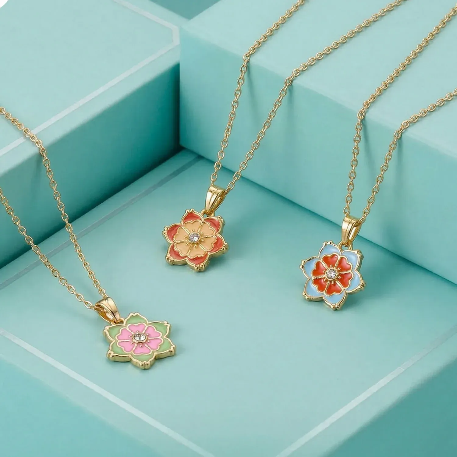 Premium Elegant Floral Gold Pendant Necklaces with Colorful Enamel Design Combo set - Buy Online at Alikart