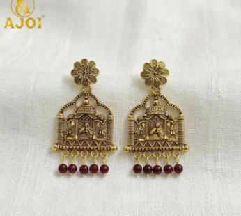 Antique Temple Doli Earrings with Maroon Pearl Drops