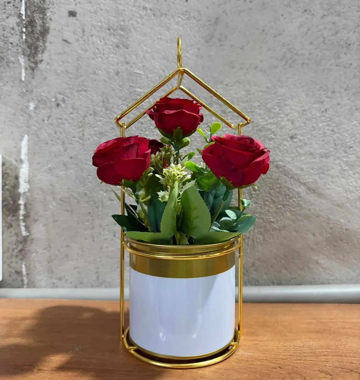 Gold Geometric Tabletop Planter with Decorative Pot - Detailed Feature View 6