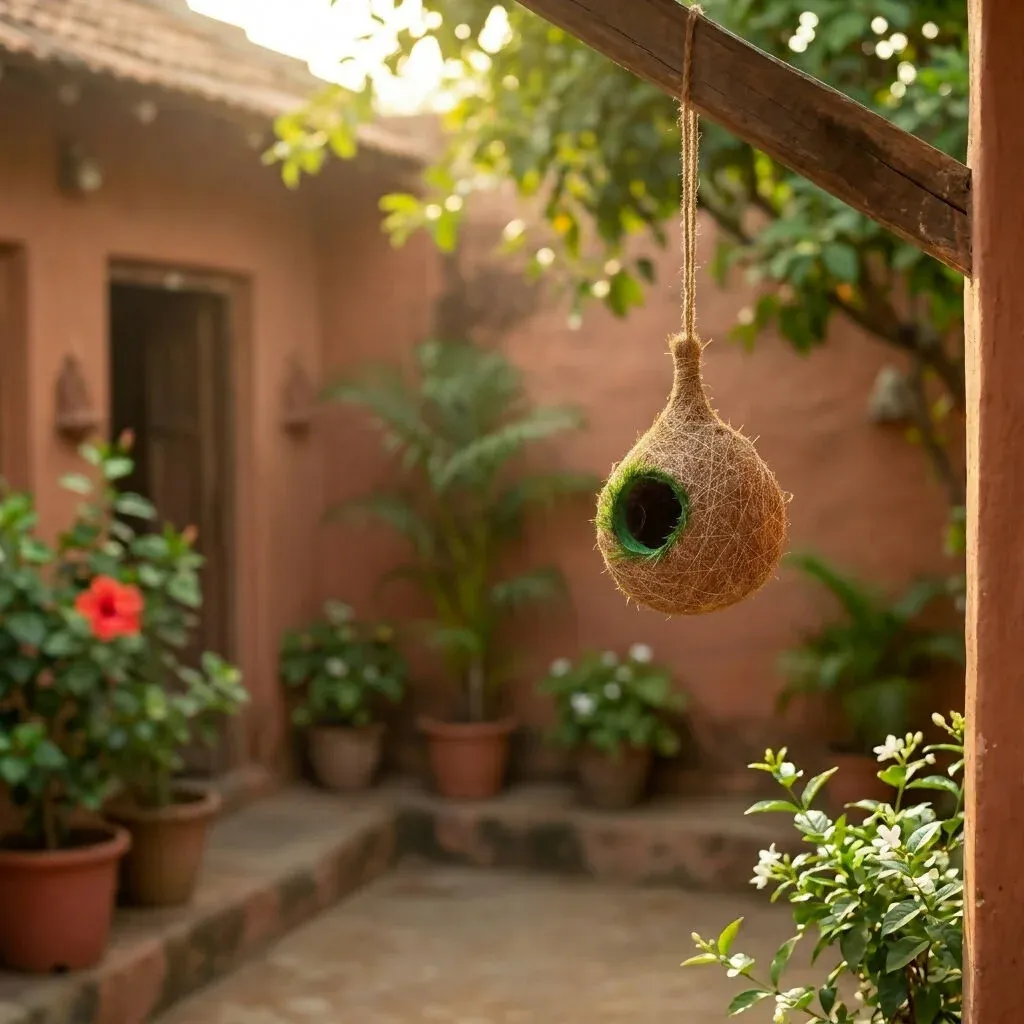 Premium Natural Coconut Coir Hanging Bird Nest for Garden & Balcony Decor - Buy Online at Alikart