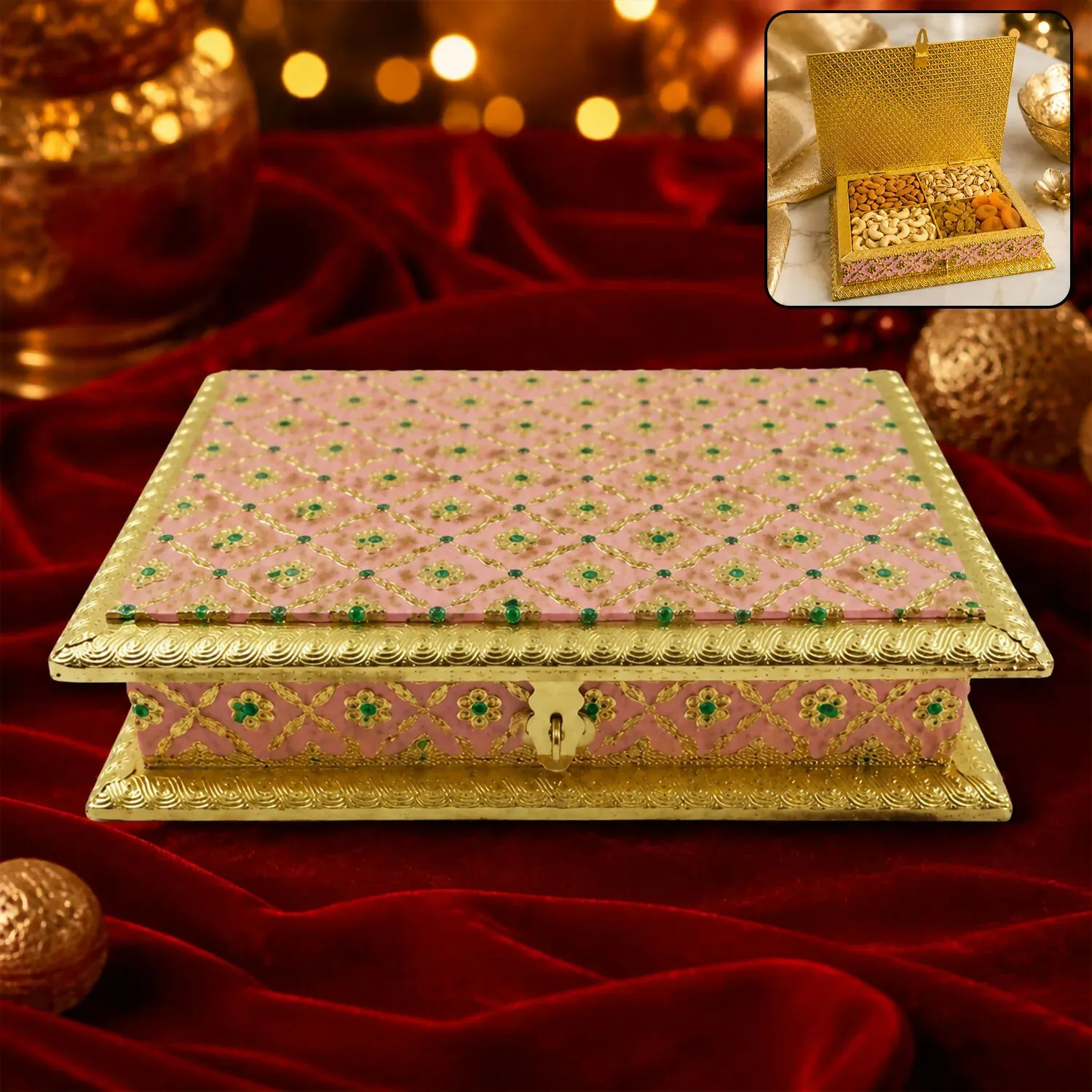 Premium Handicraft Meenakari Pink Dry Fruit Box – Traditional Decorative Gift - Buy Online at Alikart