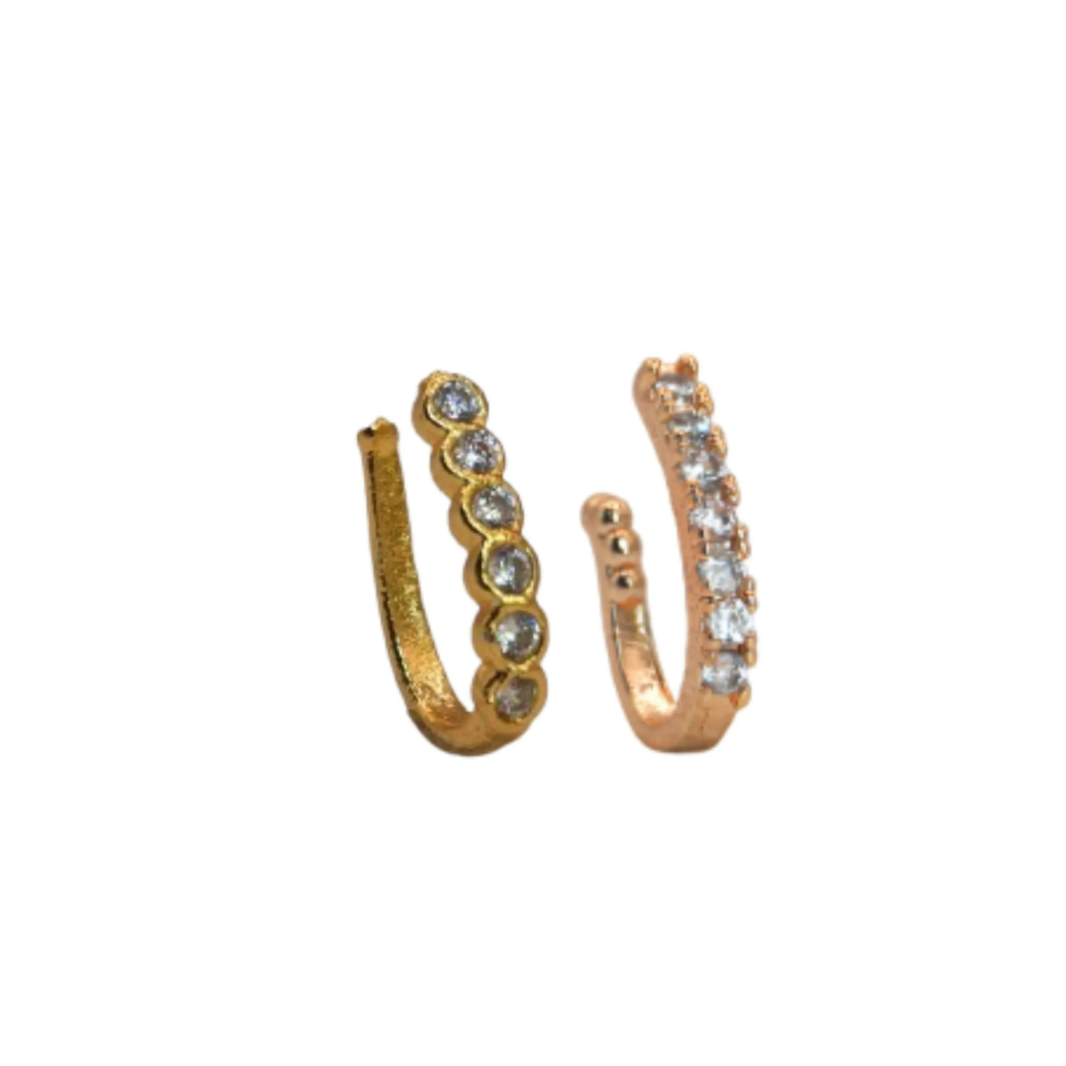 CZ Studded Gold & Rose Gold Non-Piercing Nose Cuff Combo Pack - Detailed Feature View 1