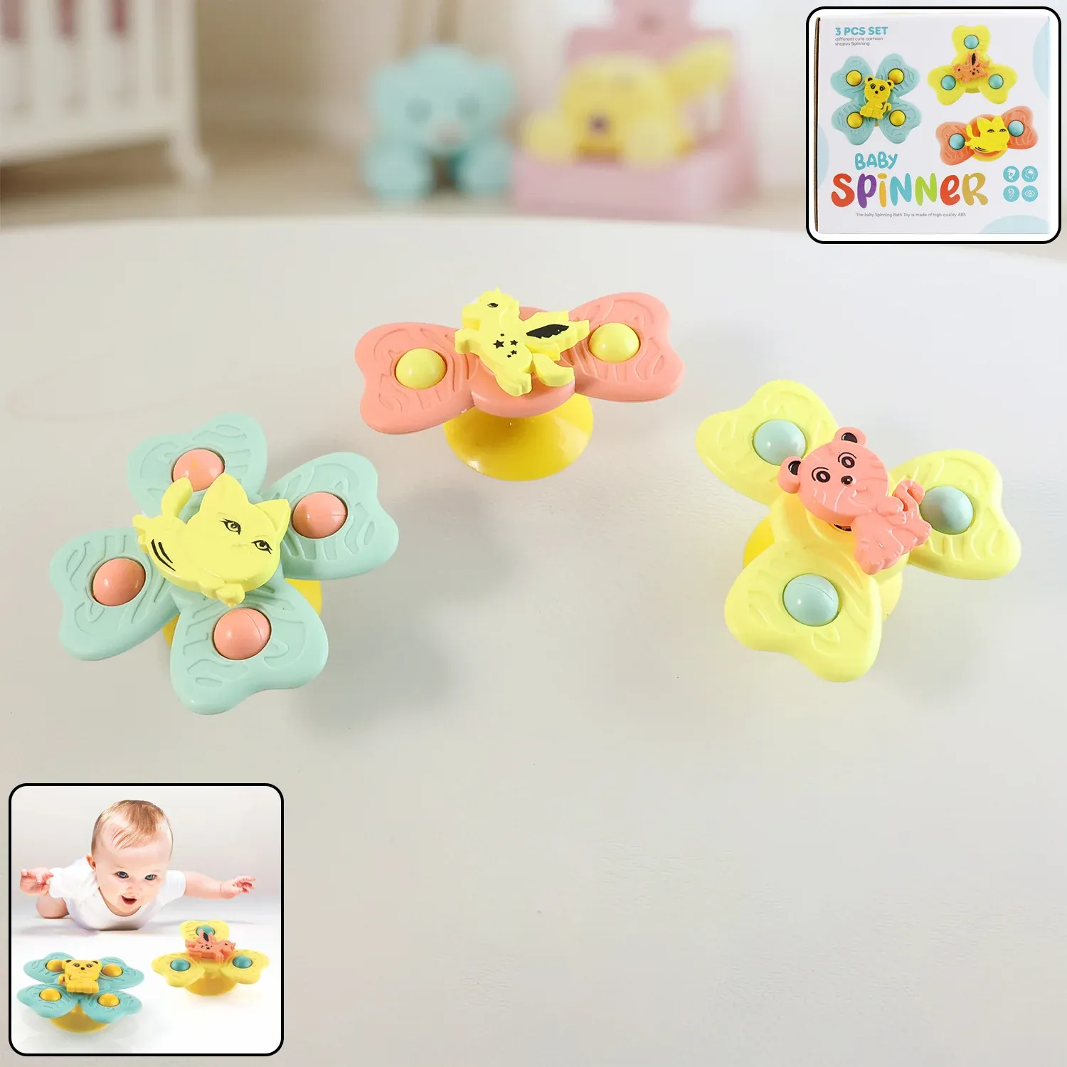 Premium Buzzy Baby Spinner Toy Set – 3-Pc Suction Cup Spinning Toys - Buy Online at Alikart
