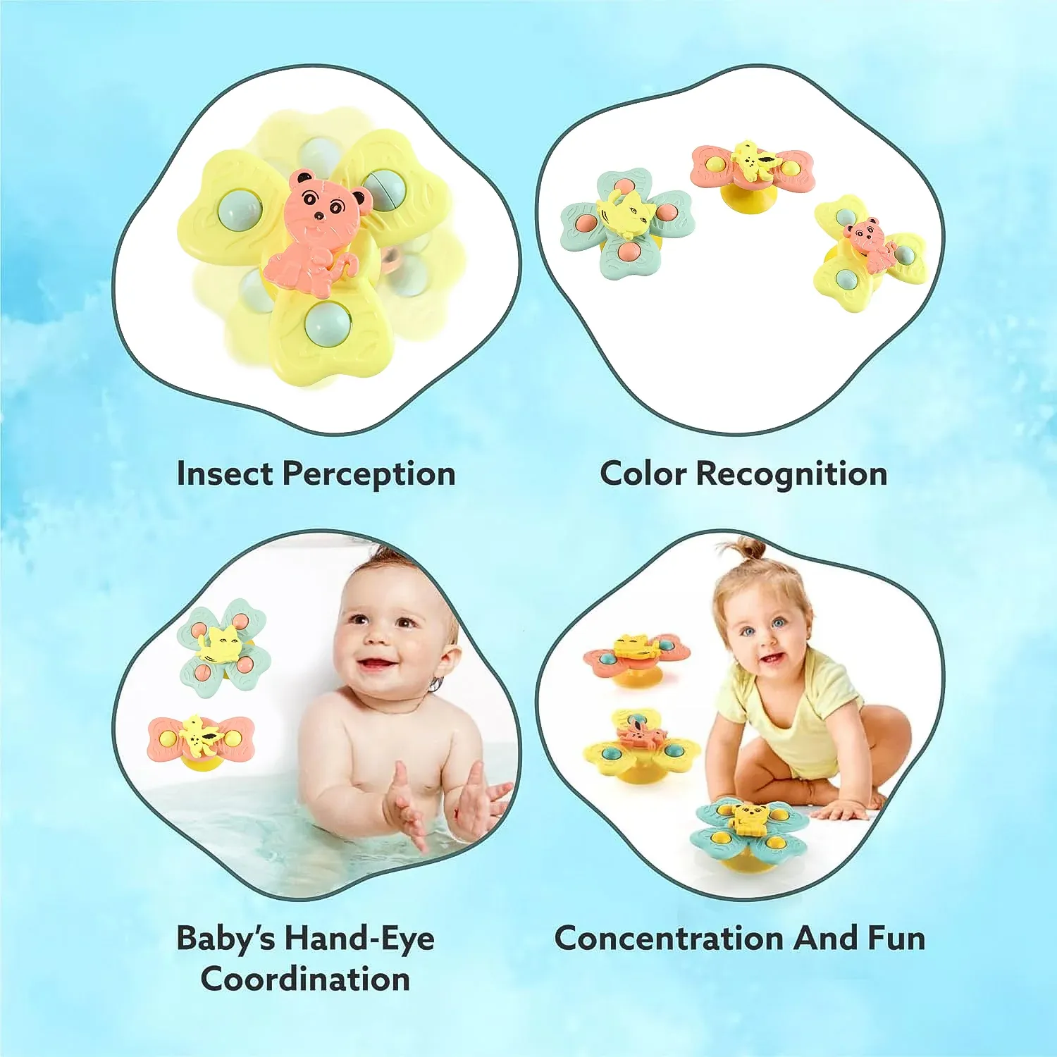 Buzzy Baby Spinner Toy Set – 3-Pc Suction Cup Spinning Toys - Detailed Feature View 7