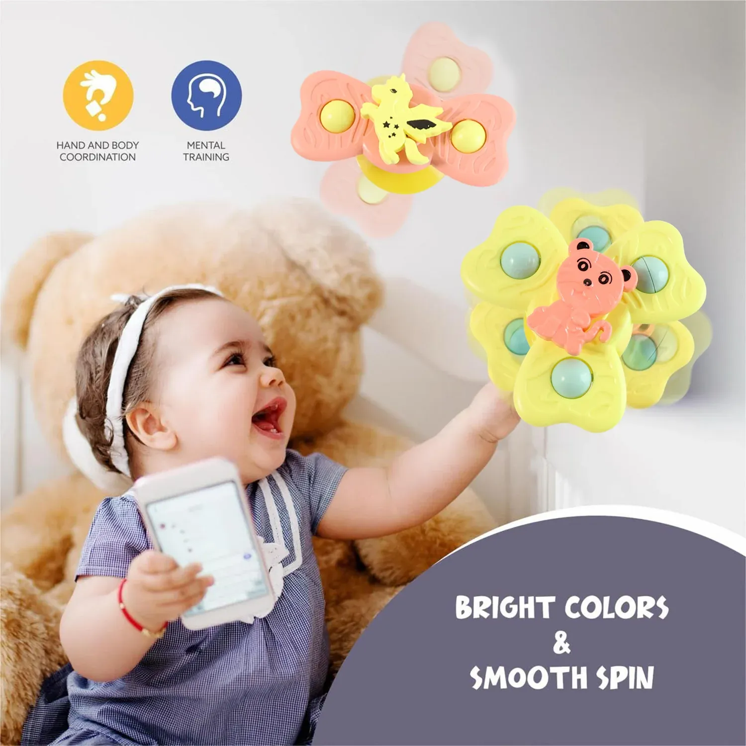 Buzzy Baby Spinner Toy Set – 3-Pc Suction Cup Spinning Toys - Detailed Feature View 5