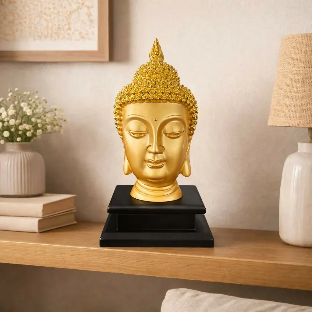 Premium Golden Buddha Head Statue – Serene Meditation Home Decor - Buy Online at Alikart