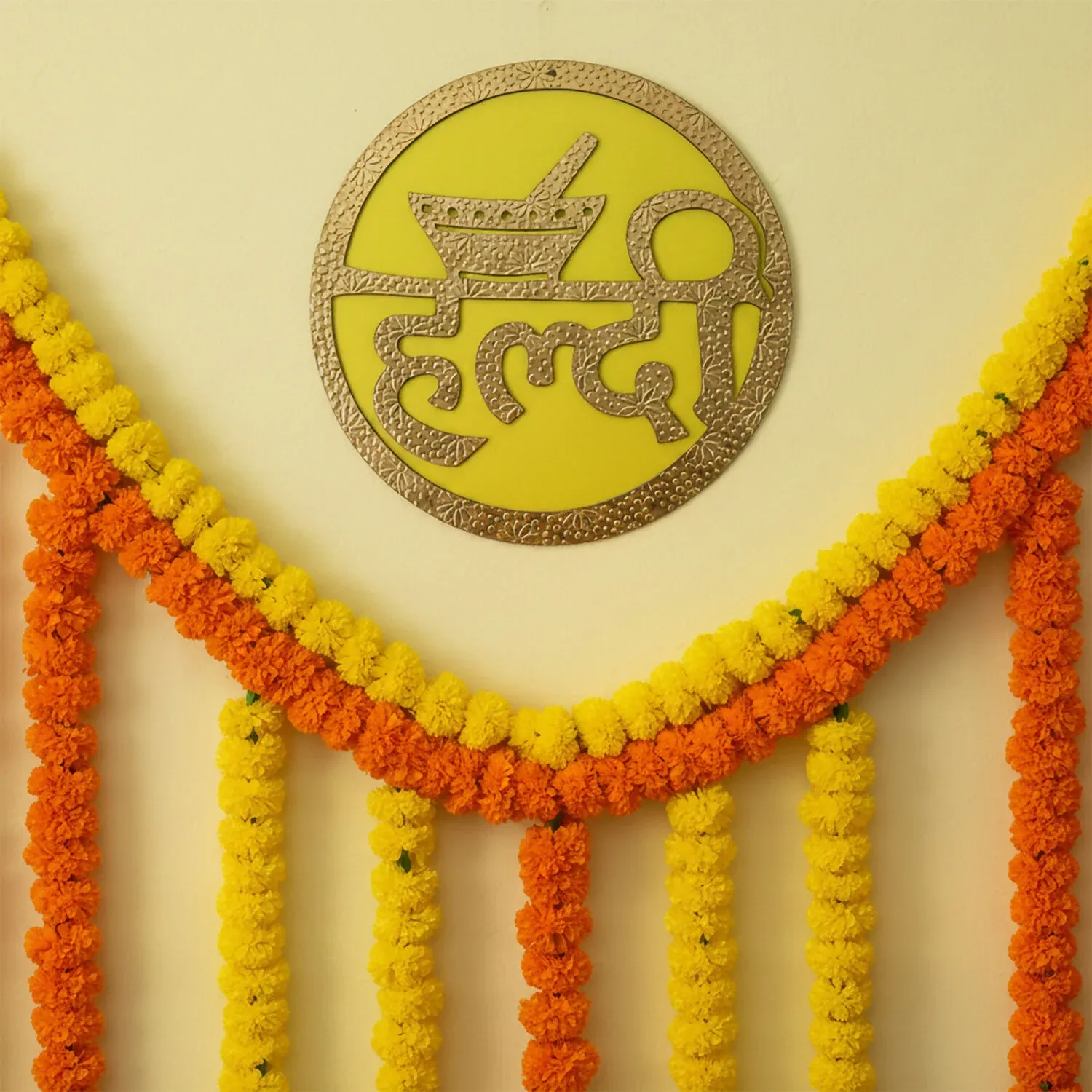 Haldi Ceremony Wall Hanging – Vibrant Yellow & Red Wedding Decor - Detailed Feature View 3