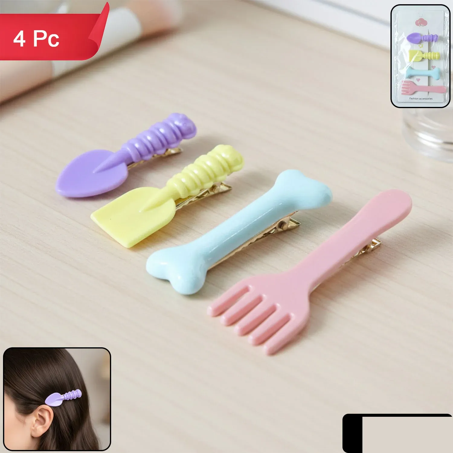 Cute Cartoon Food Shape Hair Clips Set (4 Pc) - Detailed Feature View 1