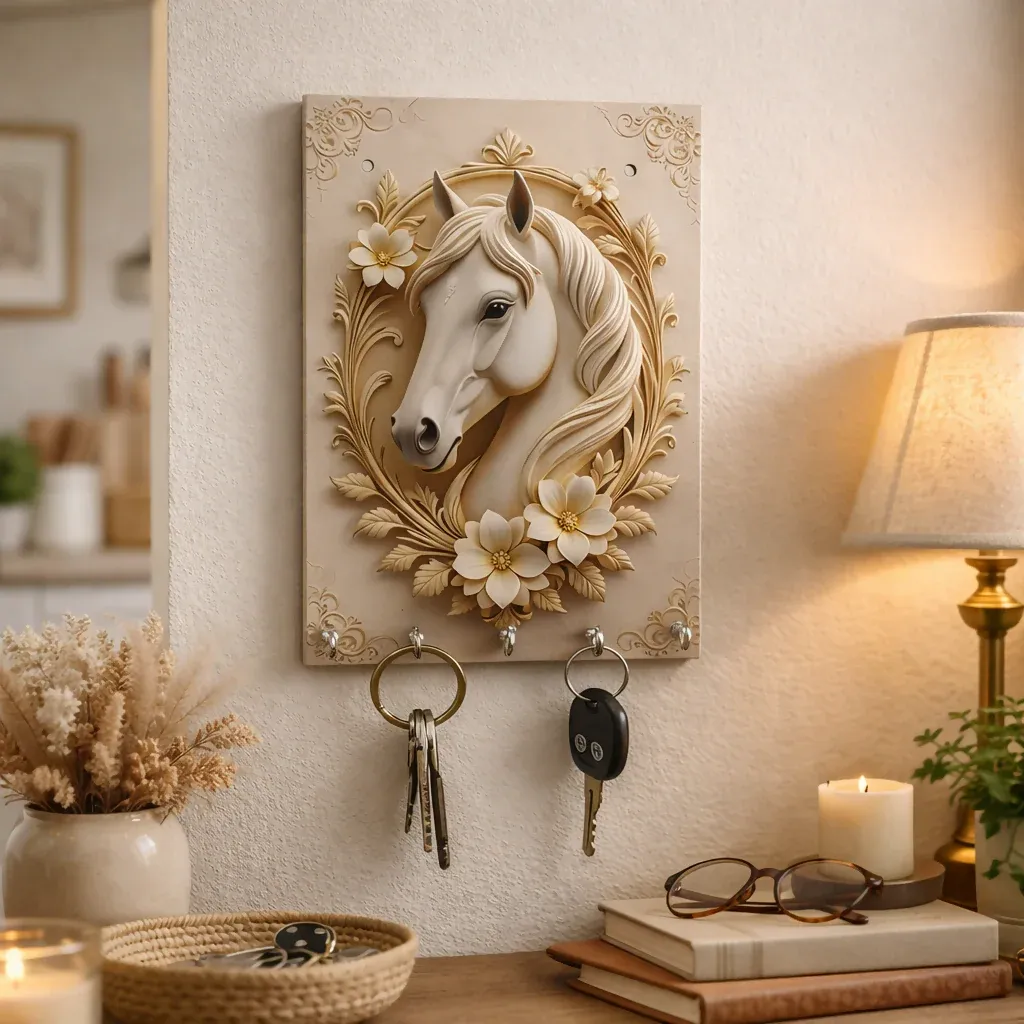 Premium Horse Wooden Key Holder Wall Mount – Elegant Home & Office Decor - Buy Online at Alikart