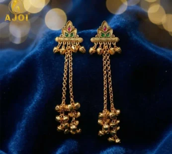 Royal Kashmiri Long Chain Ghungroo Drop Earrings.