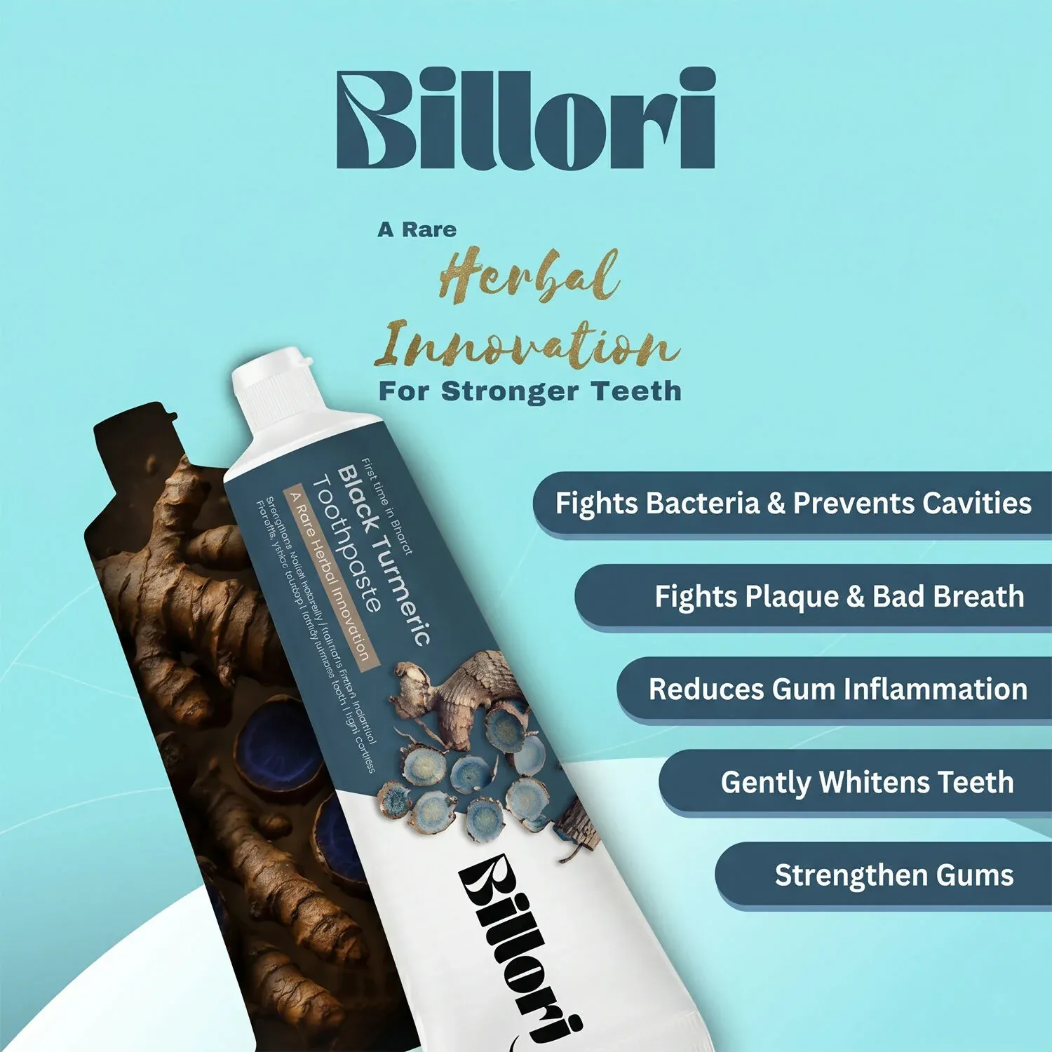 Billori Black Turmeric Herbal Oral Care Toothpaste (100g) - Buy Minimum 2 Or Above Get 1 Free - Detailed Feature View 5