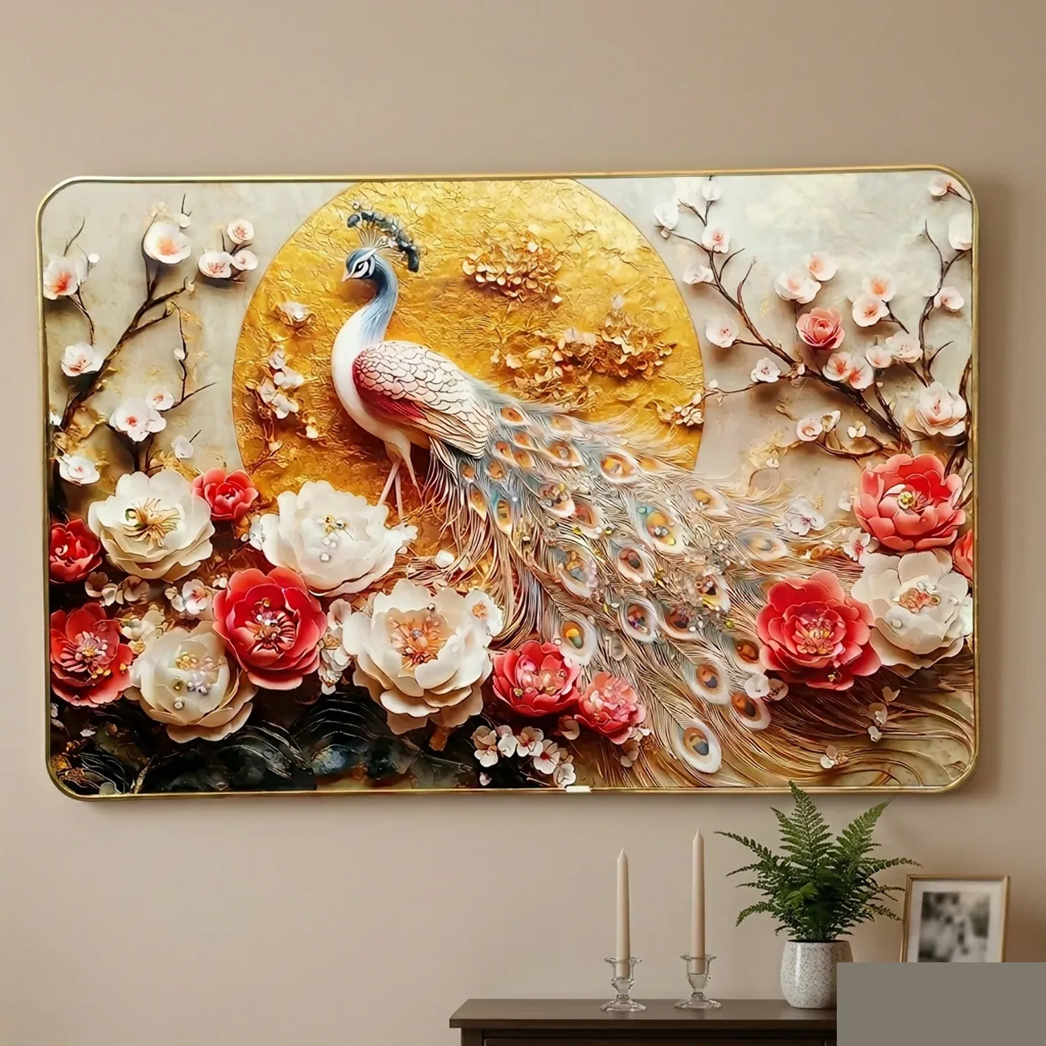 Premium Luxury Peacock Wall Art Frame | Luxury Golden Frame Home Decor - Buy Online at Alikart