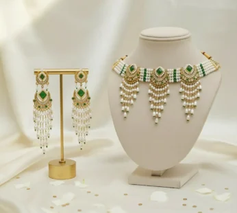 Elegant Emerald & Pearl Choker Necklace Set with Chandbali Jhumka Earrings