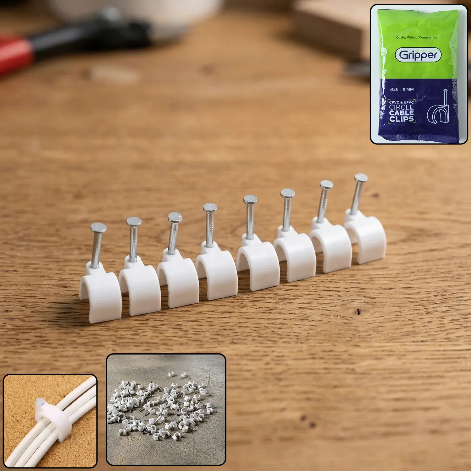 Premium Heavy Duty Plastic Cable Clip with Steel Nail (100 Pc, 8mm) - Buy Online at Alikart