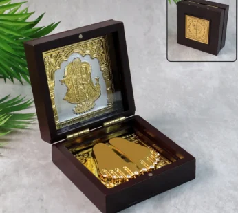 Charan Paduka Gold Finish in Wooden Box – Elegant Pooja Gift