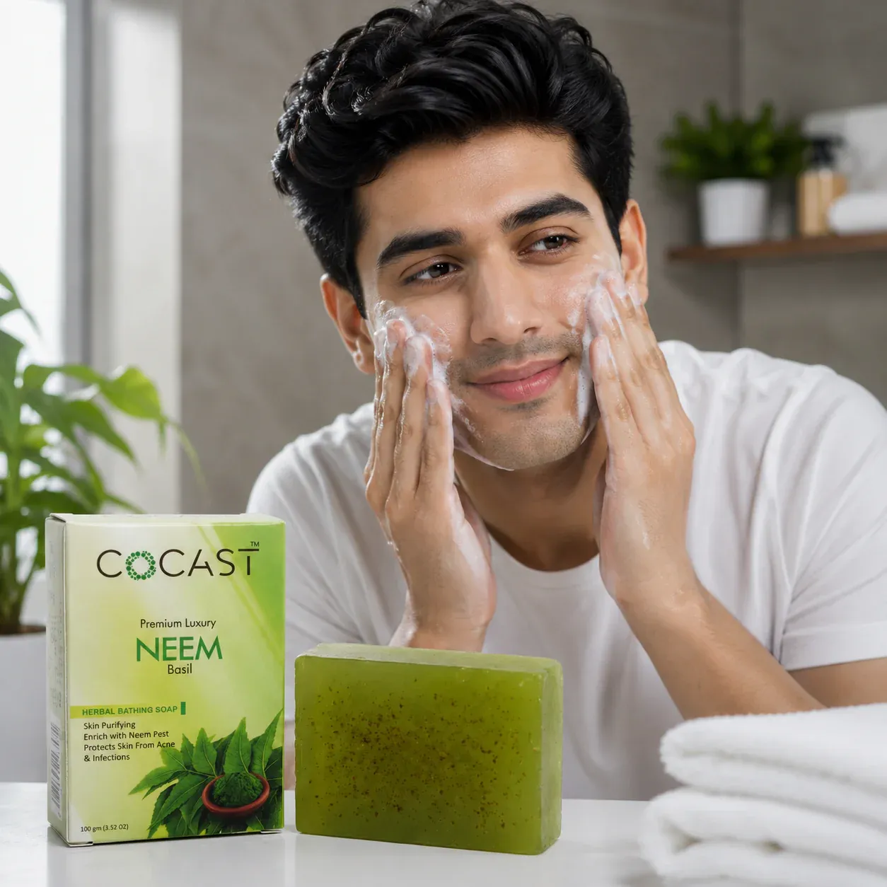 COCAST Premium Luxury Neem Basil Herbal Bathing Soap (100gm) - Detailed Feature View 2