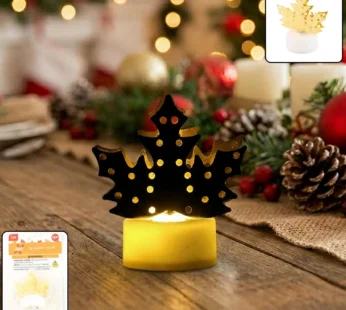 Christmas Decorative LED Gold Metal Leaf Diya Lamp, Diwali (1 Pc)