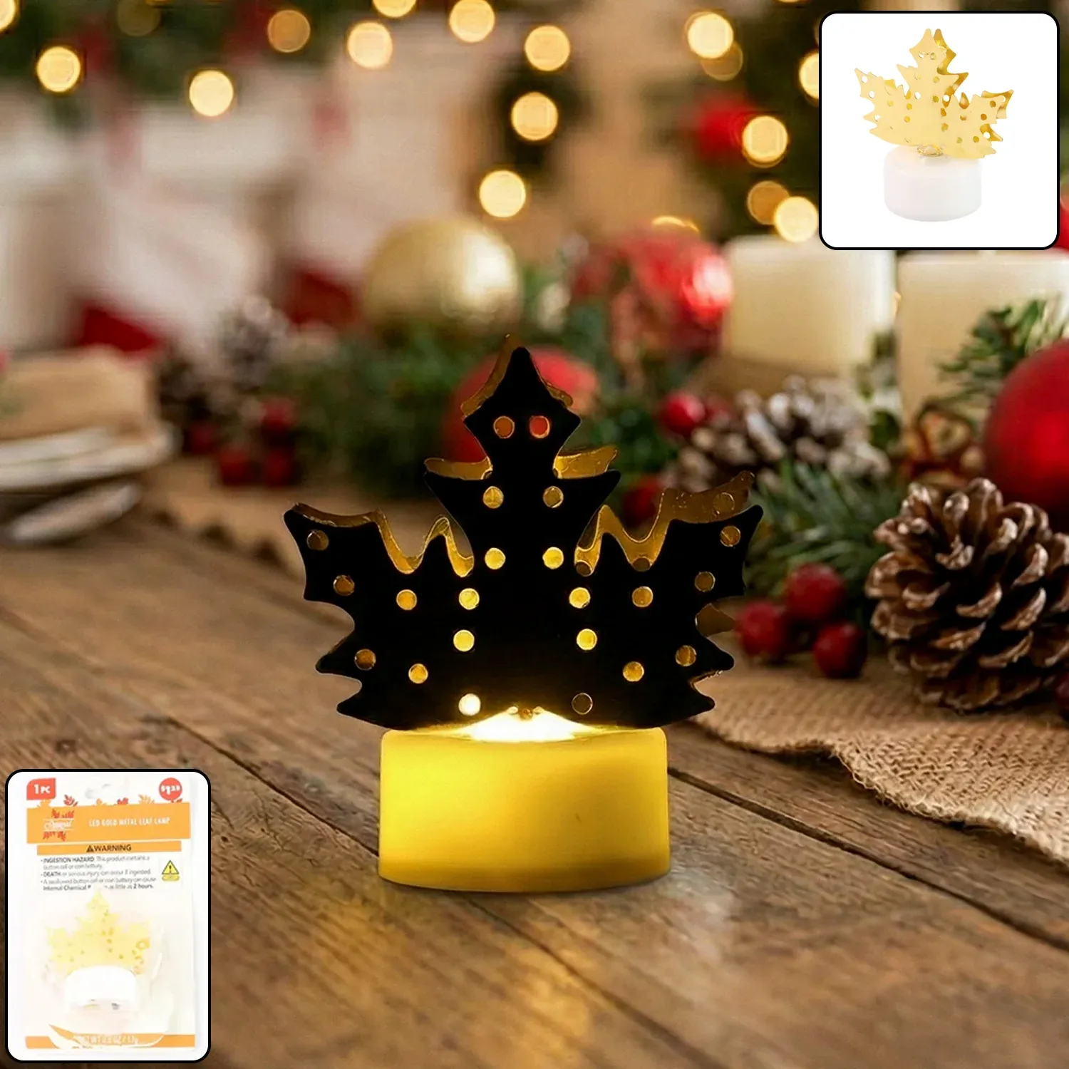 Premium Christmas Decorative LED Gold Metal Leaf Diya Lamp, Diwali (1 Pc) - Buy Online at Alikart
