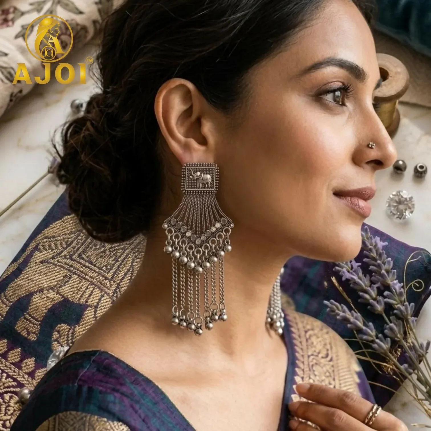 Heritage Silver Elephant Earrings - Detailed Feature View 1