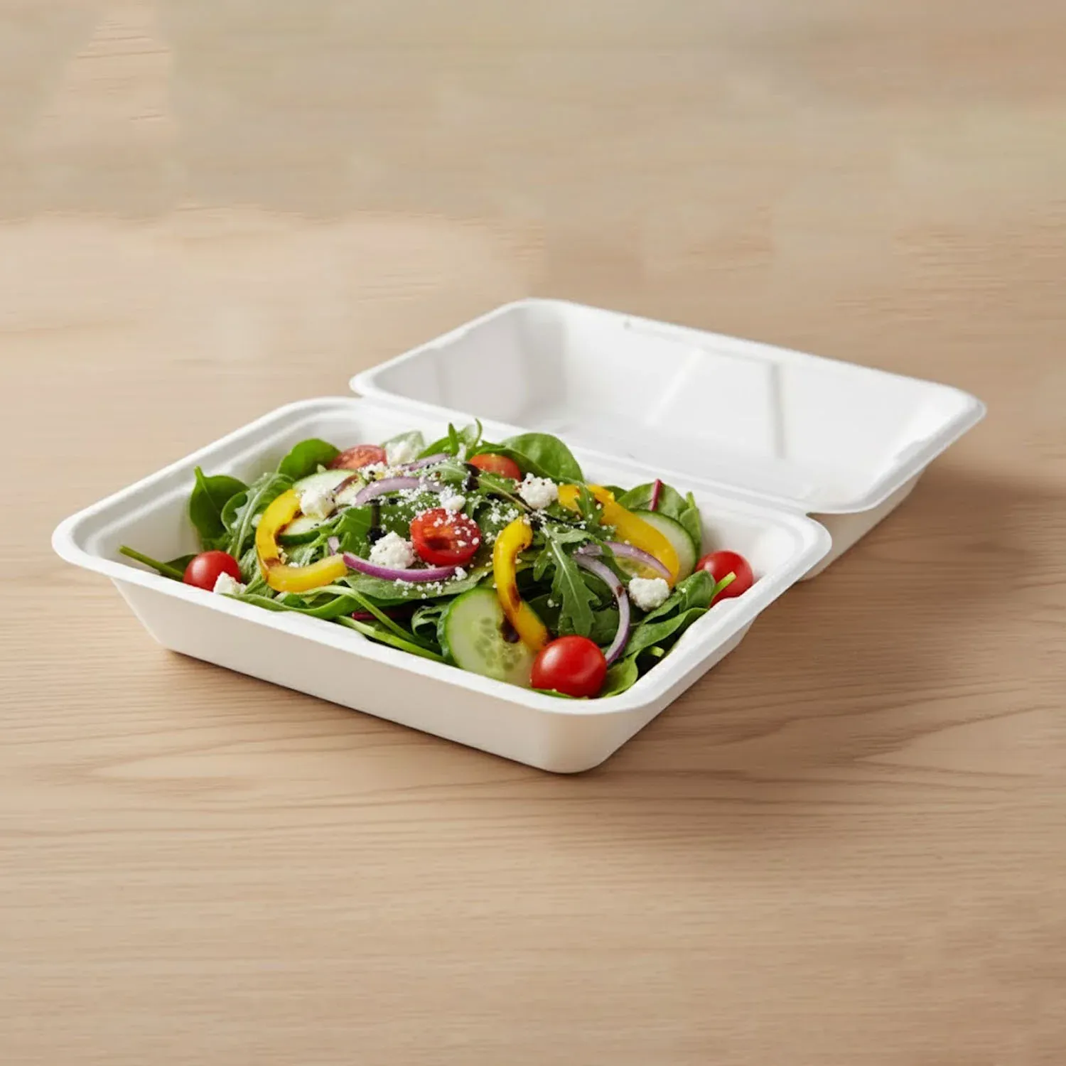 Bagasse Clamshell Food Box – Eco-Friendly 9x6 Inch Disposable Set - Detailed Feature View 2