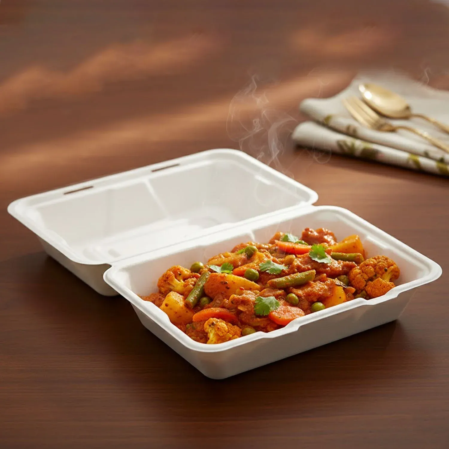 Bagasse Clamshell Food Box – Eco-Friendly 9x6 Inch Disposable Set - Detailed Feature View 4