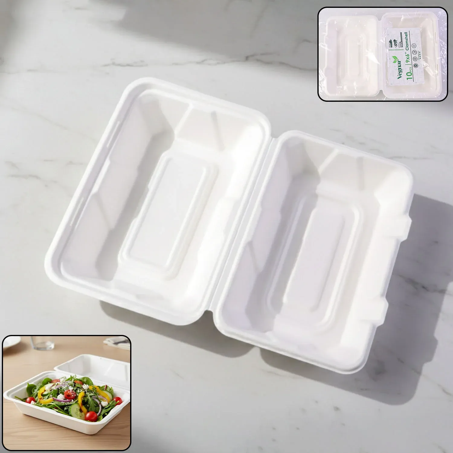 Premium Bagasse Clamshell Food Box – Eco-Friendly 9x6 Inch Disposable Set - Buy Online at Alikart