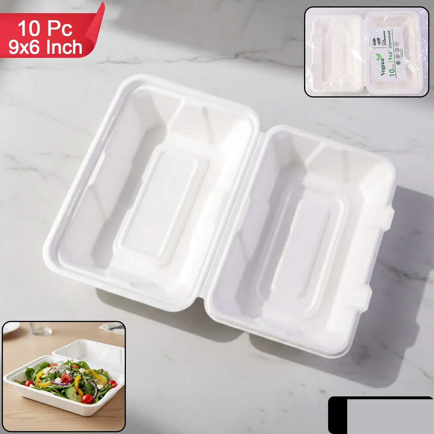 Bagasse Clamshell Food Box – Eco-Friendly 9x6 Inch Disposable Set - Detailed Feature View 1