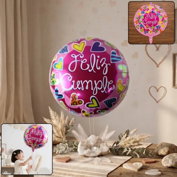 Feliz Cumple Round Foil Balloon – Colorful Birthday Decoration (1 Pc)