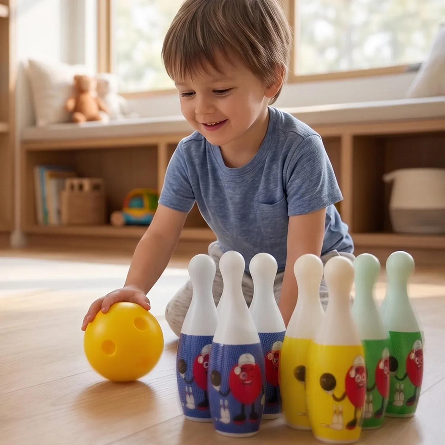 Kids Bowling Set with 6 Colorful Pins and 2 Balls (1 Set) - Detailed Feature View 4