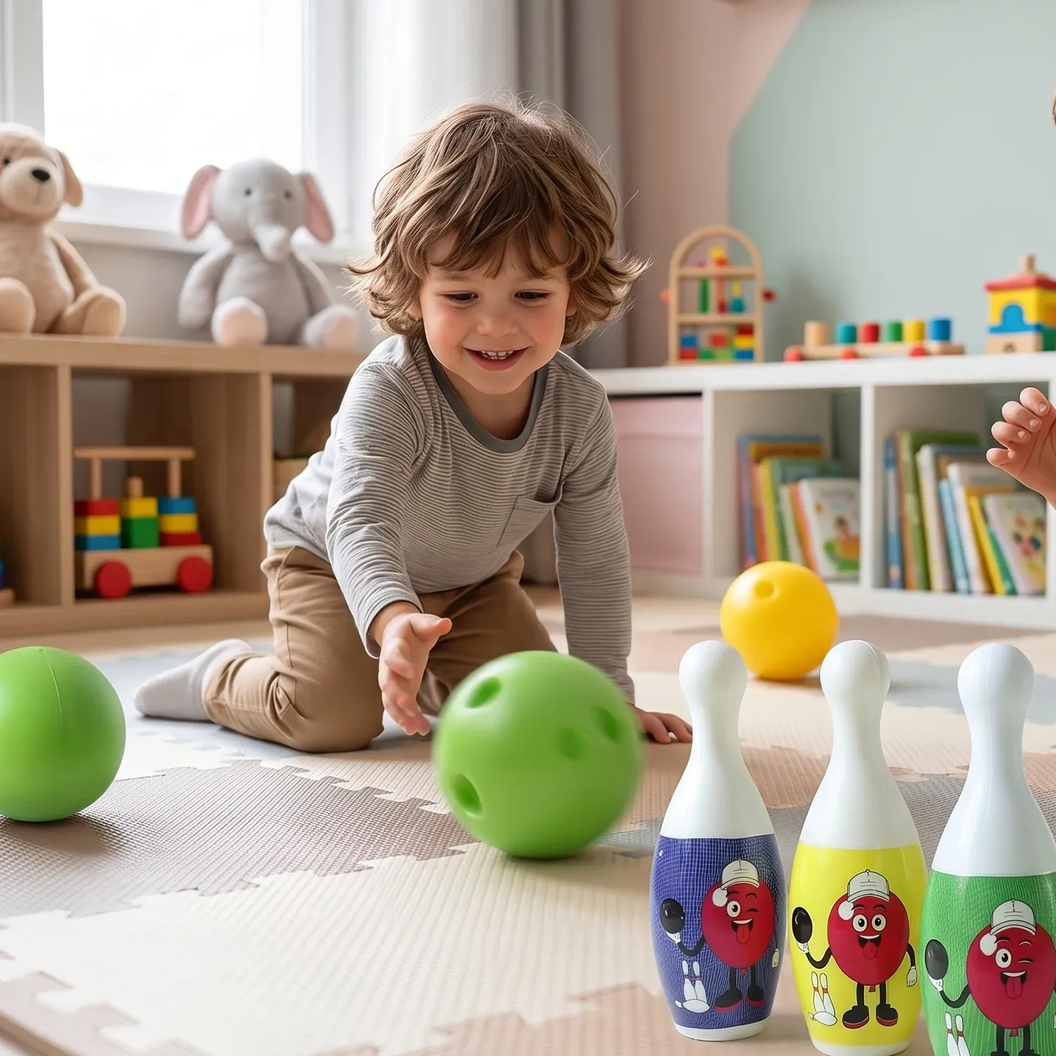 Kids Bowling Set with 6 Colorful Pins and 2 Balls (1 Set) - Detailed Feature View 2