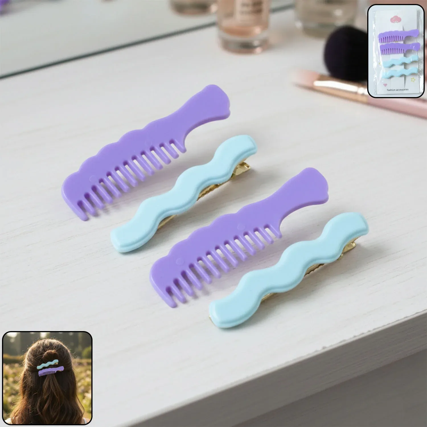 Premium Comb-Shaped Hair Clips Set for Girls & Women – Stylish Hair Pins (4 Pc ) - Buy Online at Alikart
