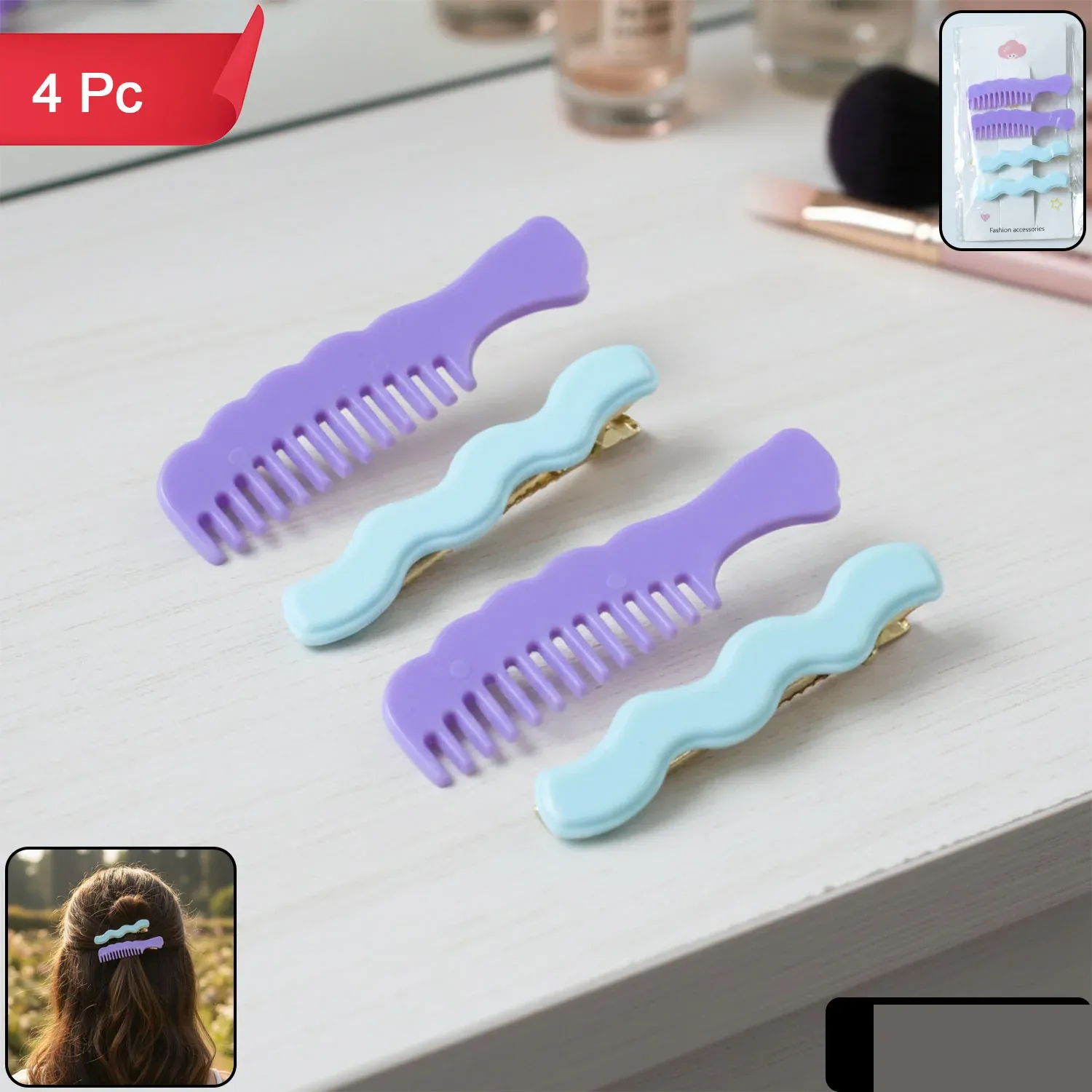 Comb-Shaped Hair Clips Set for Girls & Women – Stylish Hair Pins (4 Pc ) - Detailed Feature View 1