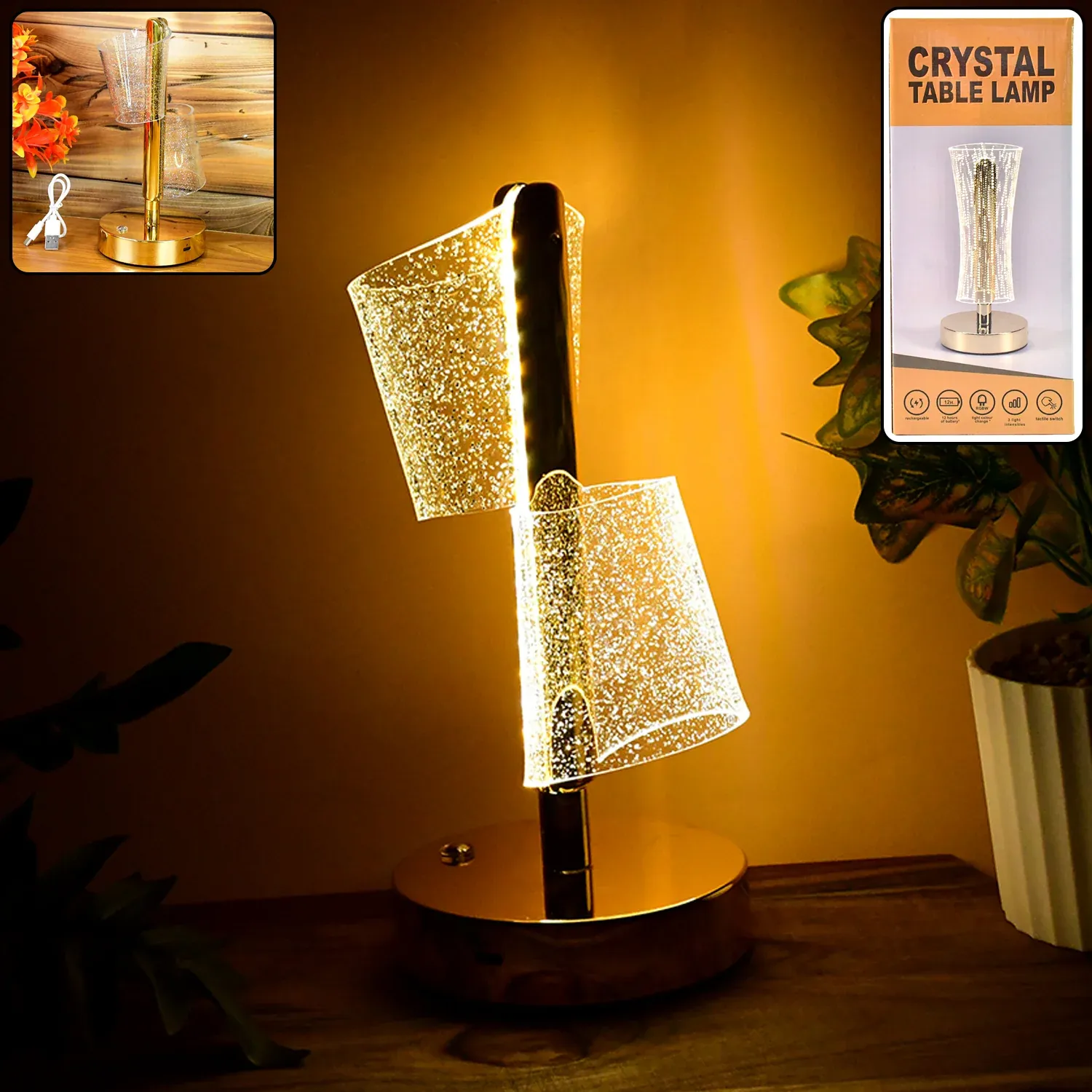 Premium Modern Luxury Crystal LED Double Shade Table Lamp (1 Pc) - Buy Online at Alikart