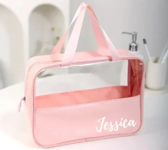 Customized Waterproof PVC Clear Makeup & Toiletry Bag – Personalized Travel Cosmetic Organizer