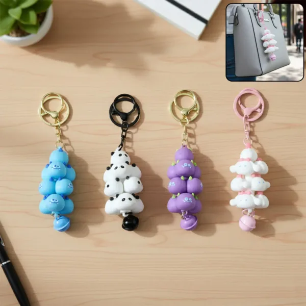 Cute Cartoon Cloud Stack Keychain with Bell – Mix Colors