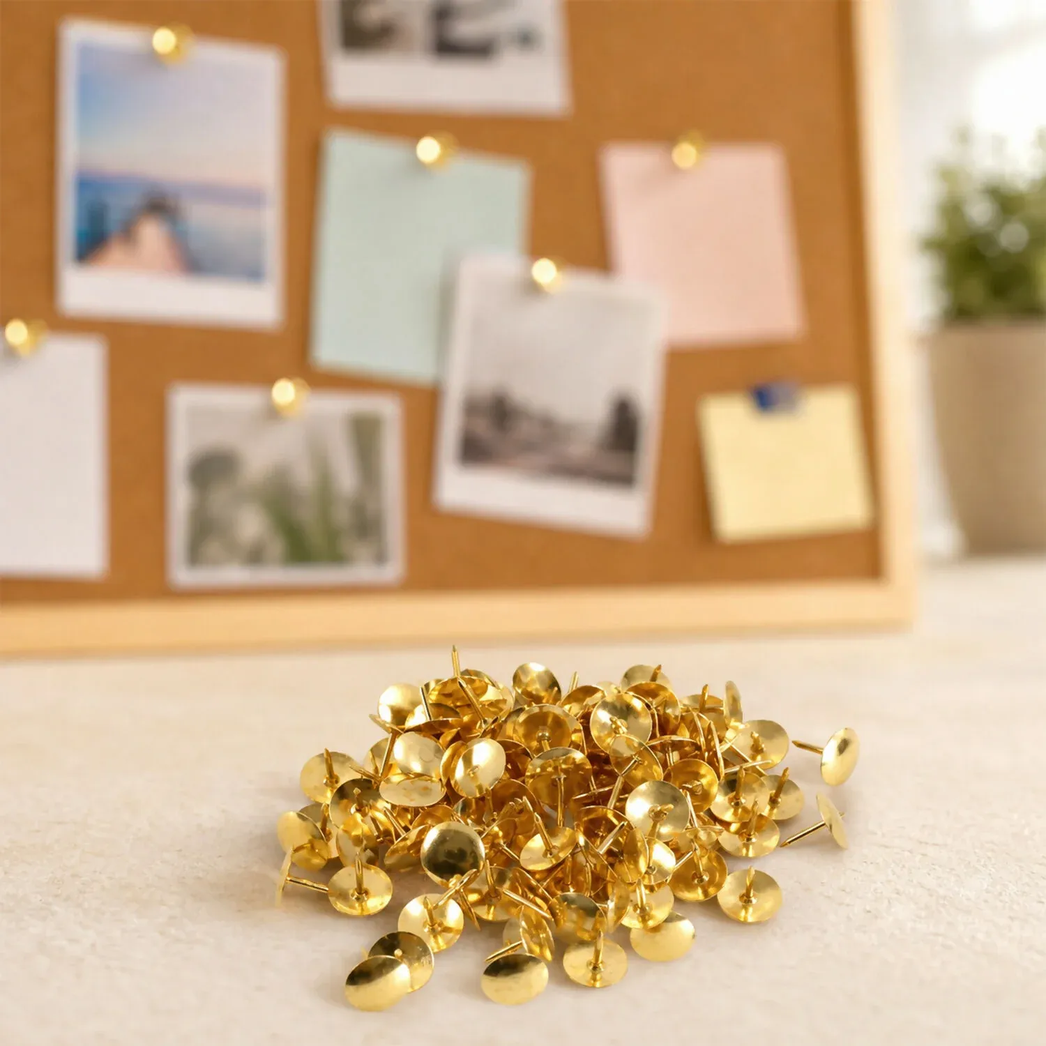 Golden Metal Drawing Pins for Notice Board, Office & School Use 100 No's - Detailed Feature View 2