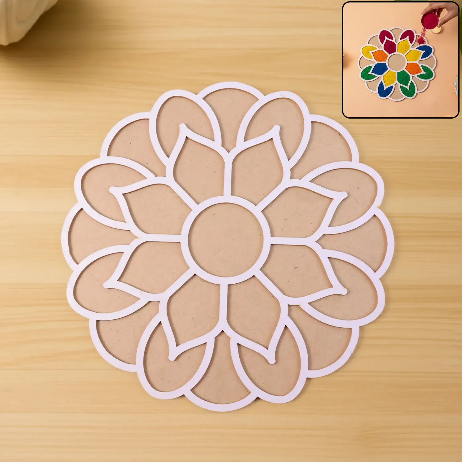 Premium Lotus Rangoli Stencil | Reusable MDF Template for Easy Diwali & Pooja Floor Decor - Buy Online at Alikart