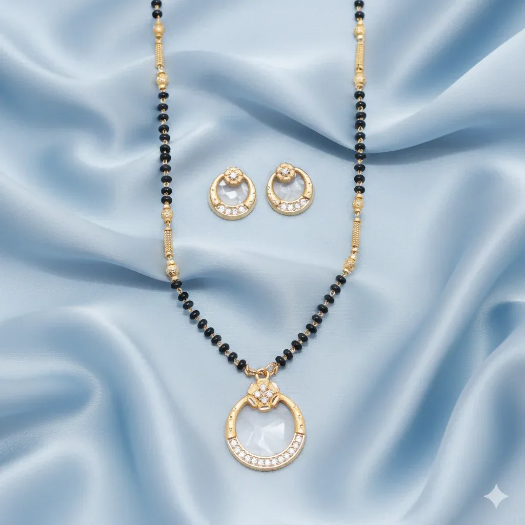 Premium Gold-Plated AD Circular Crystal Mangalsutra & Earring Set for women - Buy Online at Alikart