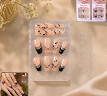 Burgundy Artificial Press-On Nails – Reusable Floral Set
