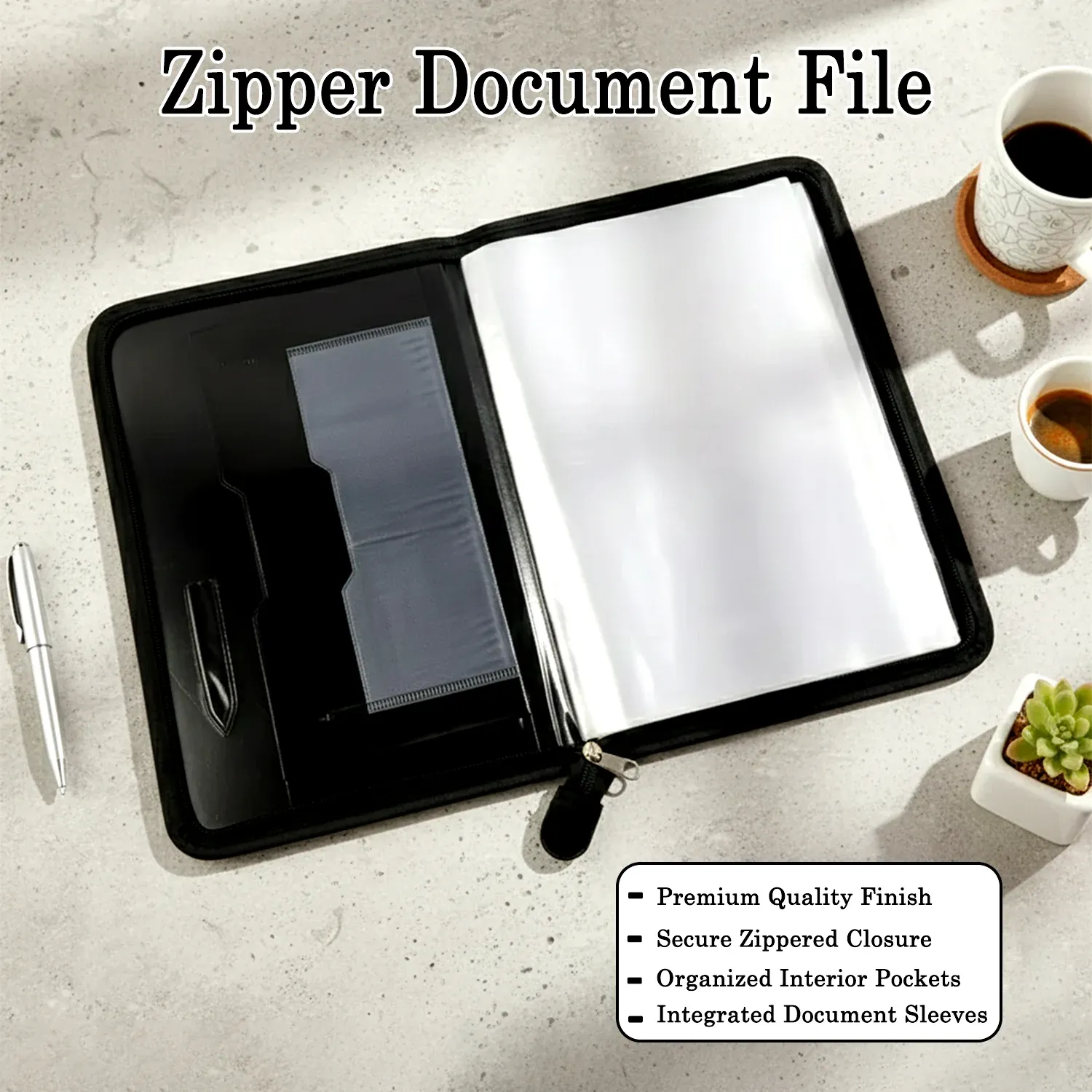 Executive Zipper Document File Folder with 20 Clear Sleeves - Detailed Feature View 3
