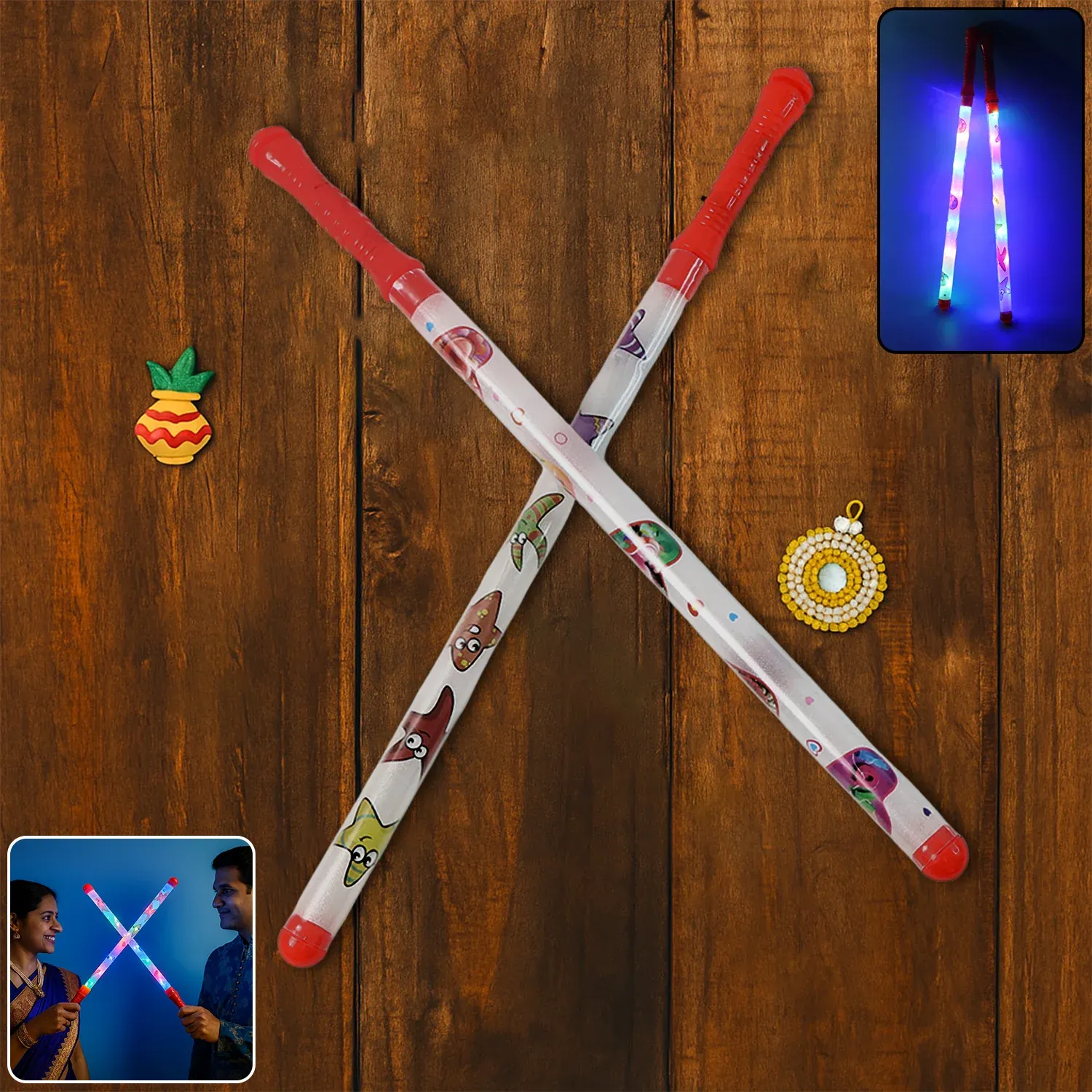 Premium LED Dandiya Sticks – 2 Piece Set with Multi-Color Lights - Buy Online at Alikart