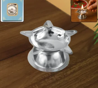 Stainless Steel Lotus Design Diya – Durable Traditional Puja Lamp