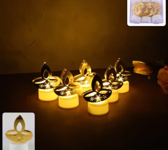 Golden Diya LED Tealight Candles – Elegant Flameless Decor Set