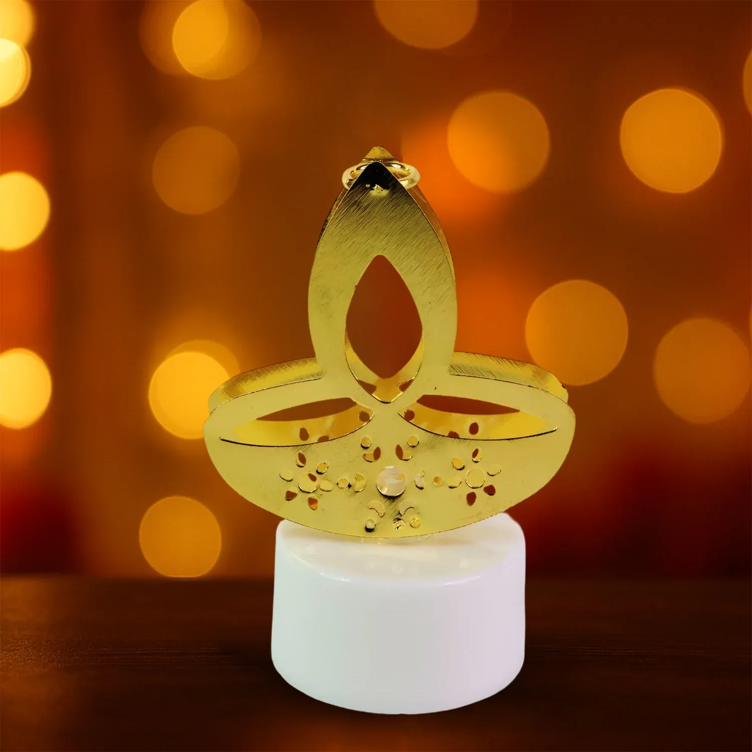 Golden Diya Shaped LED Tealight Candles - Set of 12 - Detailed Feature View 5