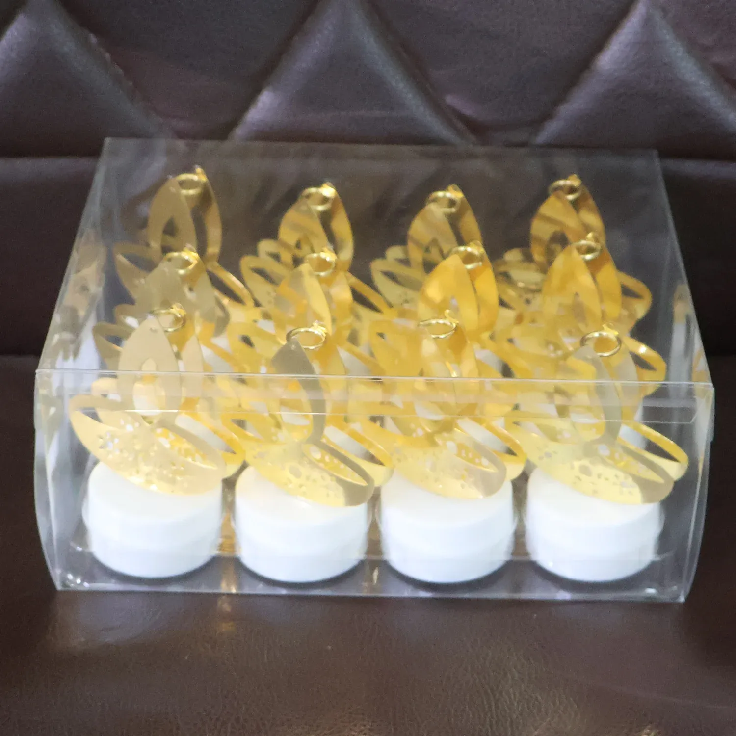 Golden Diya Shaped LED Tealight Candles - Set of 12 - Detailed Feature View 6