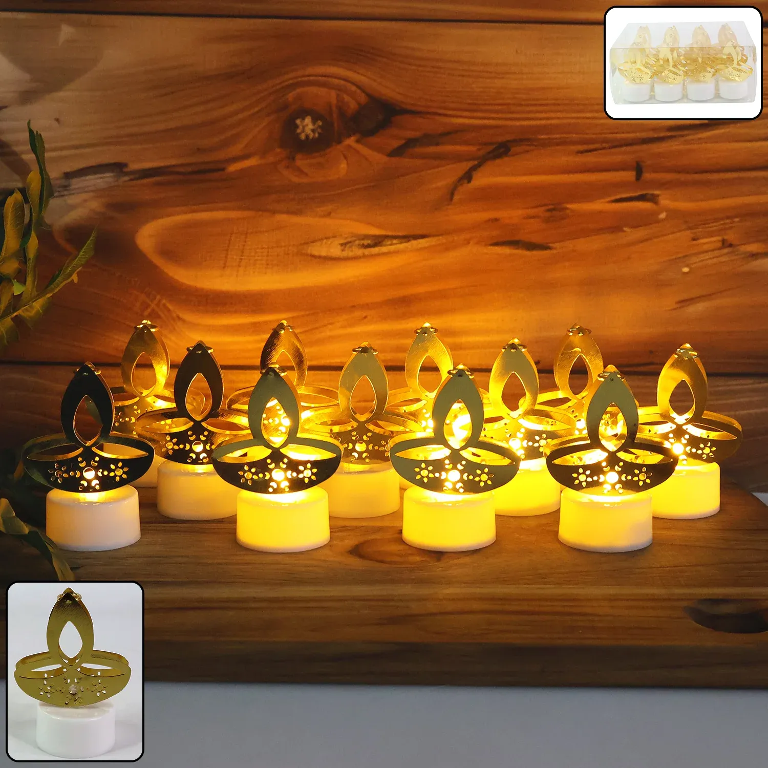 Premium Golden Diya Shaped LED Tealight Candles - Set of 12 - Buy Online at Alikart