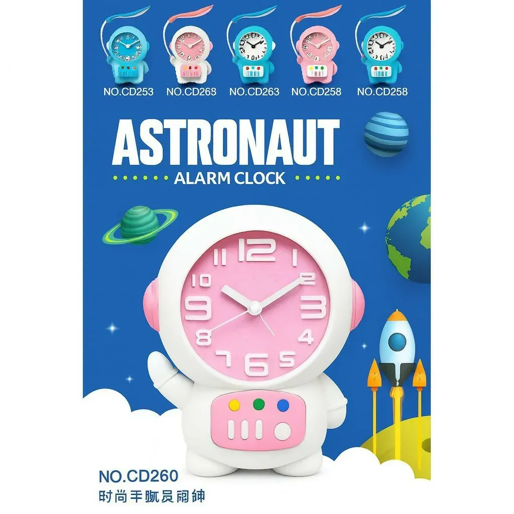 Astronaut Desk Lamp with Alarm Clock for Kids Room, Study Table & Bedside - Detailed Feature View 4