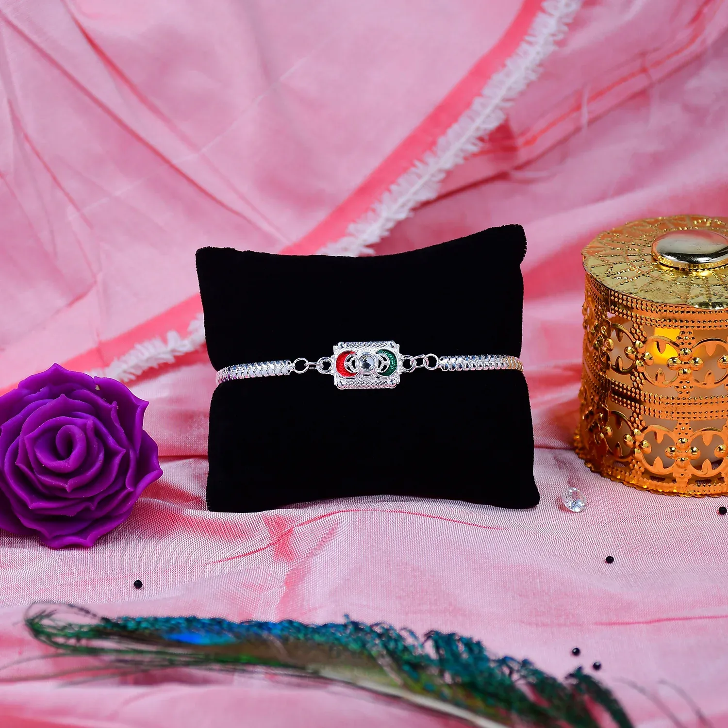 Premium Trendy Geometric Rakhi with Linked Ring Design and Polished Chain - Buy Online at Alikart