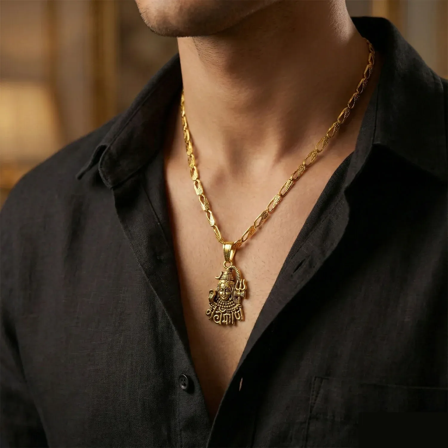 Lord Mahakal Pendant with Chain – Divine Strength Necklace - Detailed Feature View 2